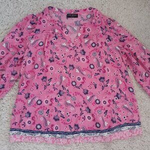 Lane Bryant Blouse Womens 16 Pink Floral Paisley Peasant Top Boho Plus Size